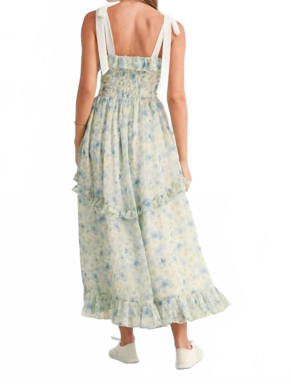 NEW MABLE floral printed shoulder strap midi dress in blue - Picture 4 of 6